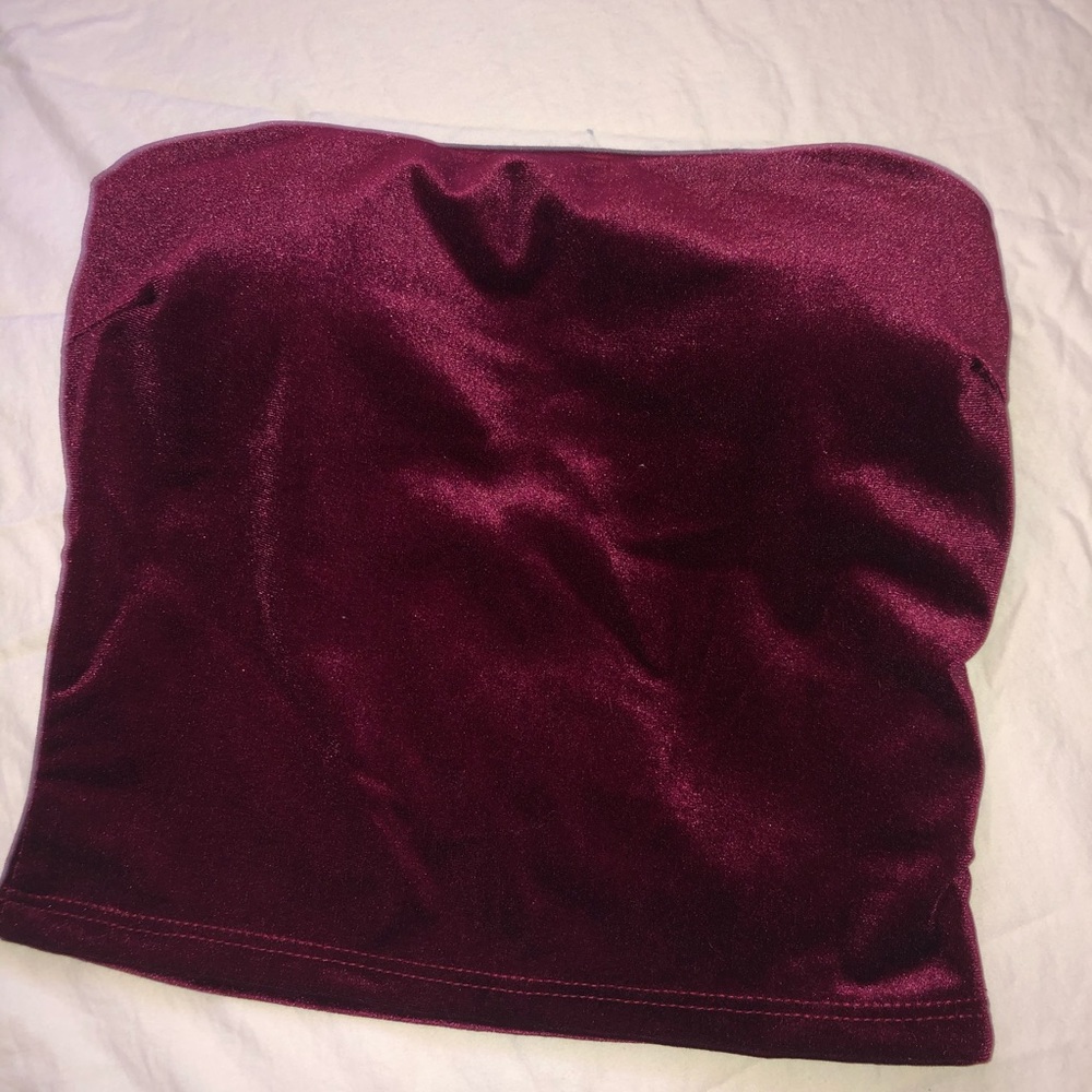 Burgundy velvet strapless top
